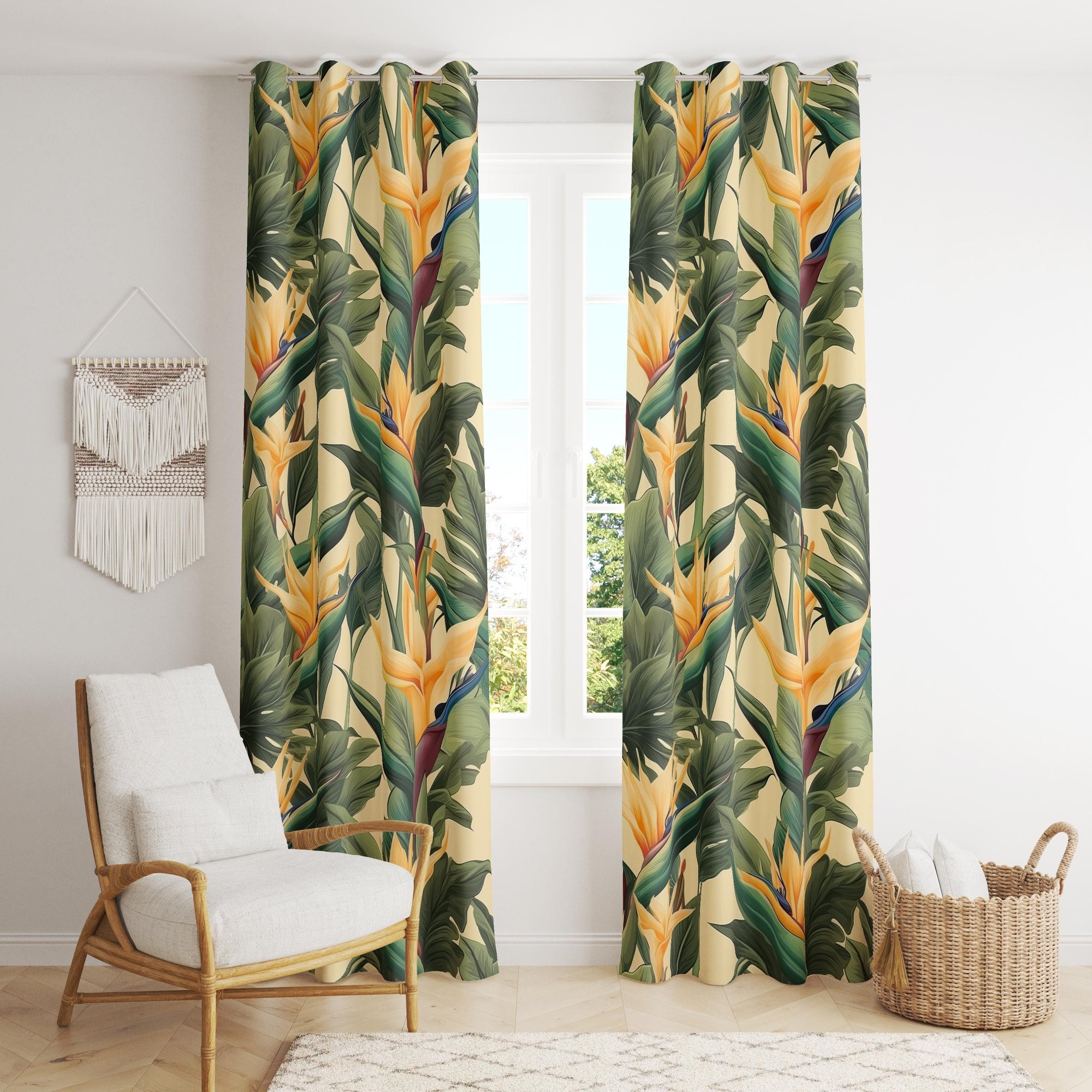 Excotic Floral Print Curtains, Bird of Paradise Floral Curtain Panels, Exotic Floral Drapes, Botanical Flowers Curtains, Tropical Curtains