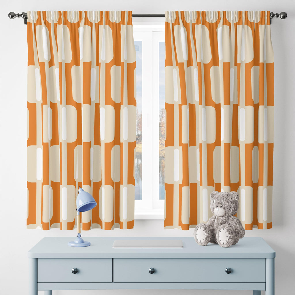 Orange Retro Geometric Curtain Panels, Mid Century Modern Drapes, 70s Orange  Window Curtains, Orange Retro Style Curtain