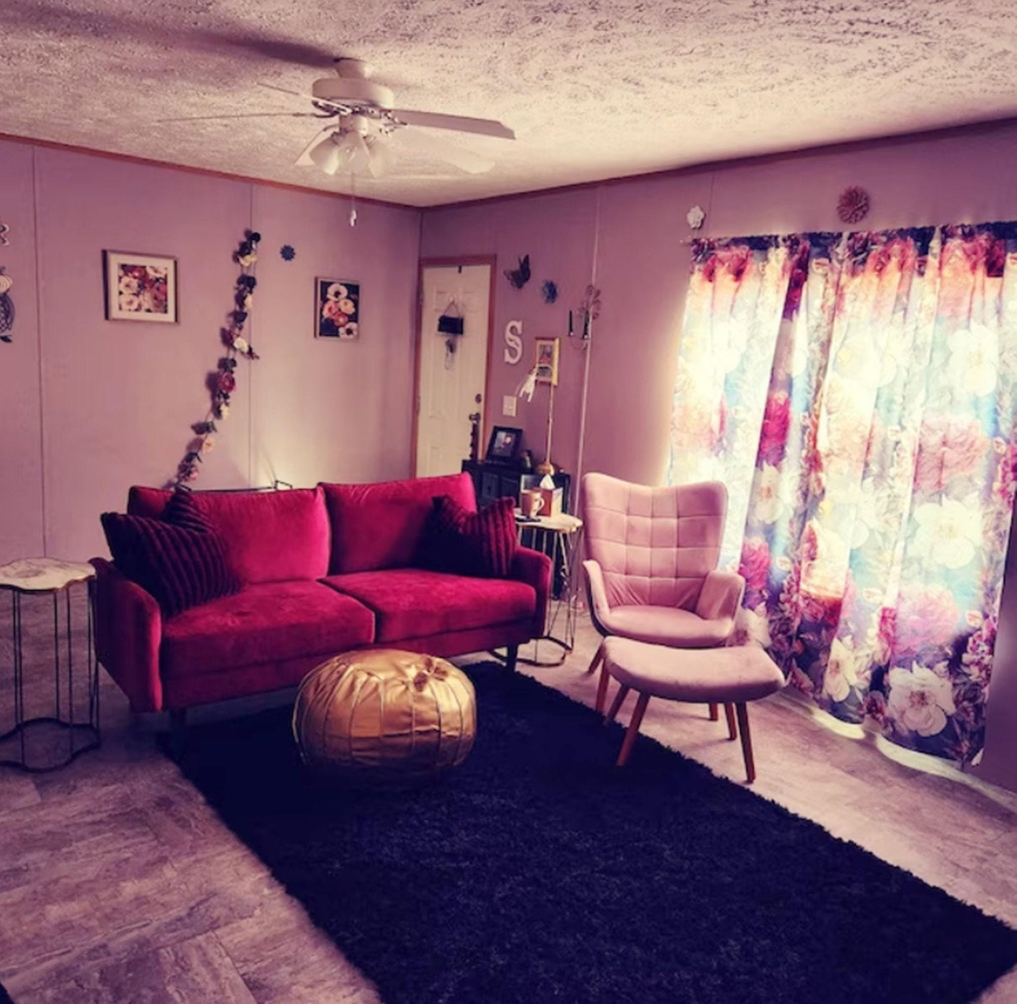 Yellow Floral Curtains, Modern Vintage Floral Curtain Panels, Retro Yellow Flowers Drapes, Floral Retro Style Living Room Curtain