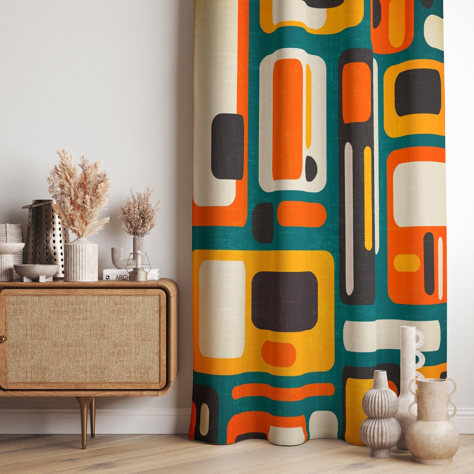 70s Retro Printed Curtain, Mcm Curtain Panel, Retro Geometric Curtains, Retro Grommet Curtains, Retro Blackout Curtain,Mid Century Curtain