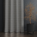 Black and White Geometric Curtains, Modern Minimalist Drapes, Chic Black and White Window Curtains,  Modern Checkerboard Print Curtains