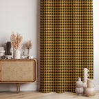 Yellow and Black Houndstooth Curtain, Retro Window Drapes, Mid Century Modern Curtain Panel, Bold Pattern Curtain, Graphic Window Panel