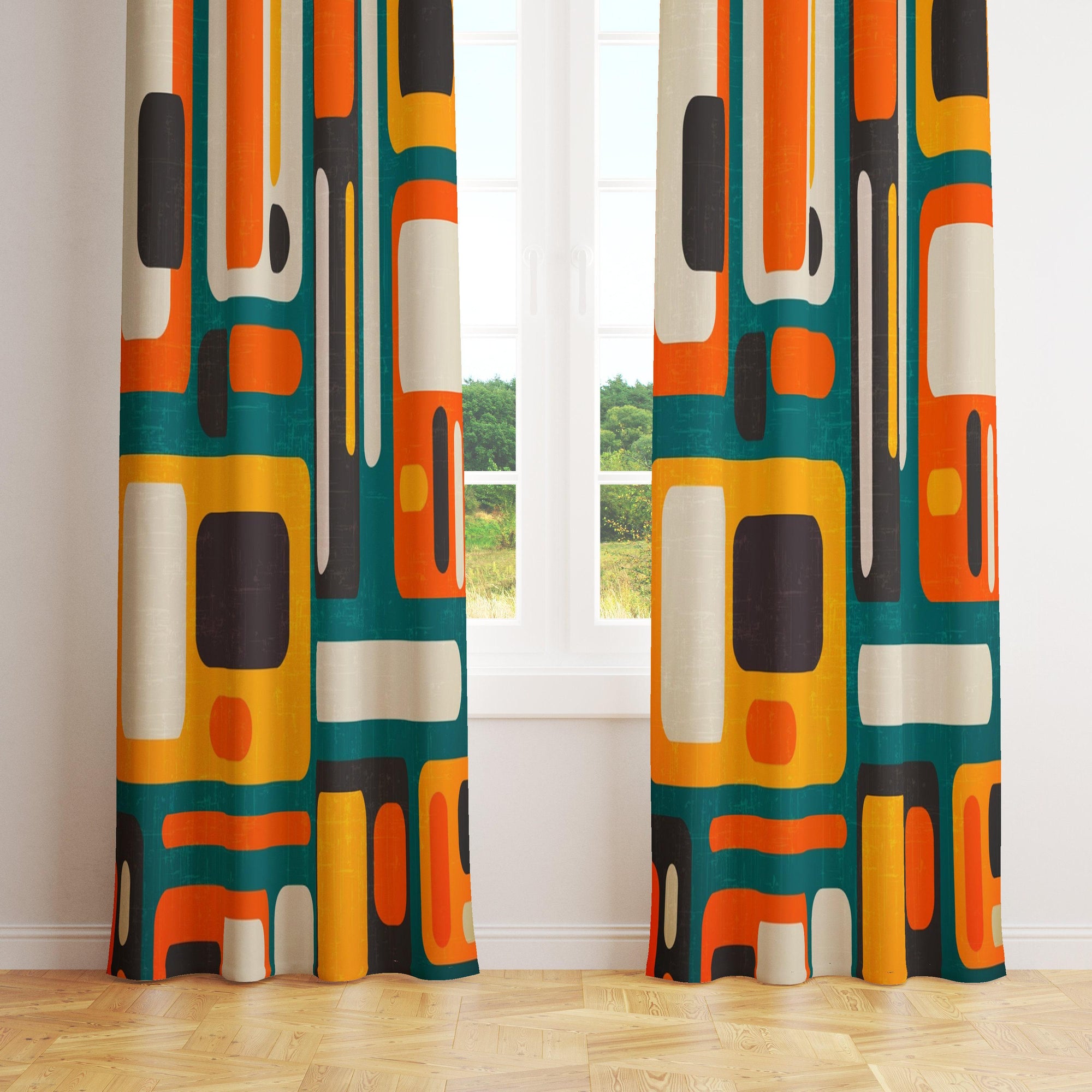 70s Retro Printed Curtain, Mcm Curtain Panel, Retro Geometric Curtains, Retro Grommet Curtains, Retro Blackout Curtain,Mid Century Curtain