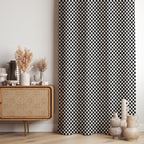 Black and White Geometric Curtains, Modern Minimalist Drapes, Chic Black and White Window Curtains,  Modern Checkerboard Print Curtains