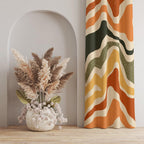 Retro Wavy Curtains, 70s Retro Wavy Window Curtain, Mid Century Modern Curtain Panels, Retro Wavy Abstract Style Living Room Curtains