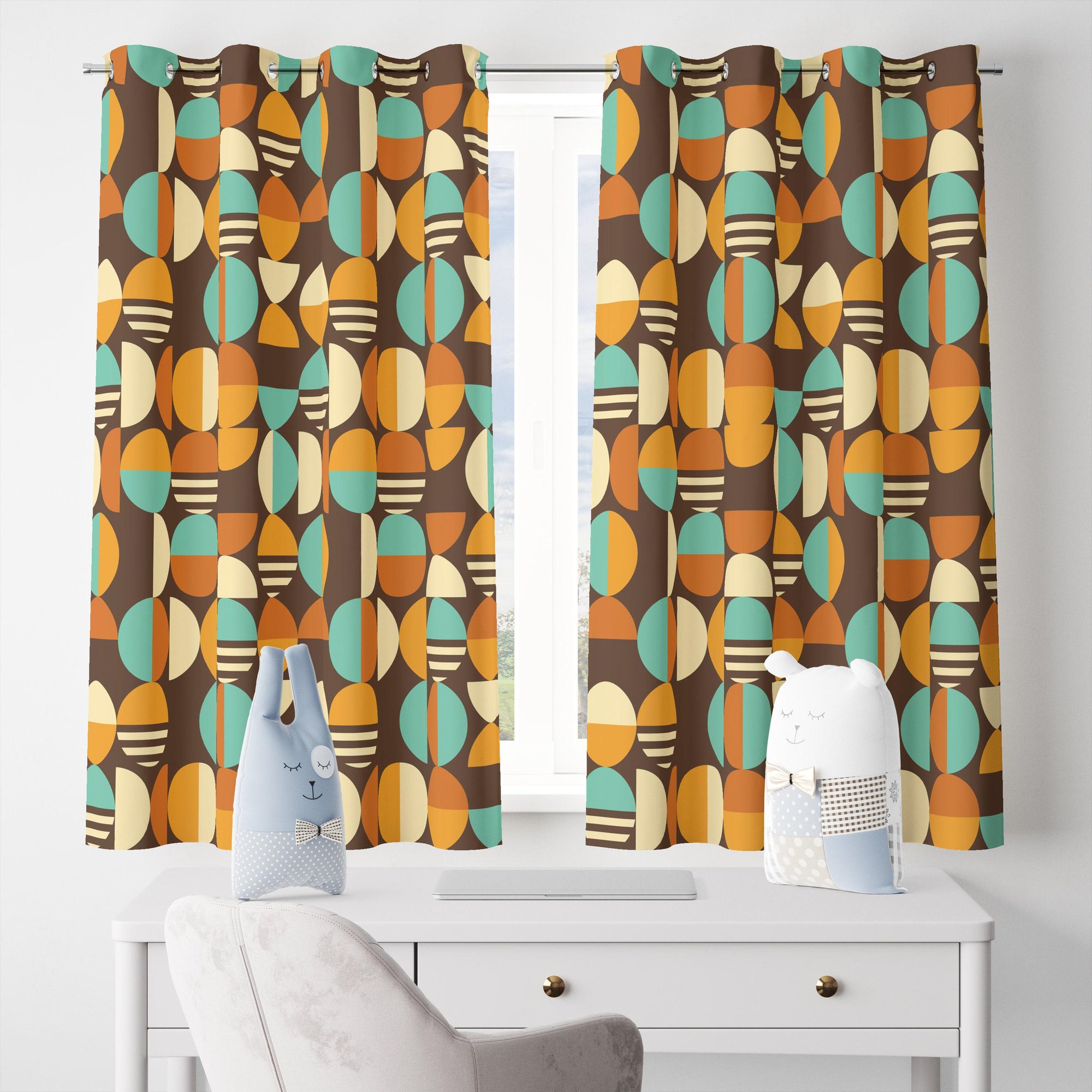 70s Retro Bauhaus Printed Curtain, MCM Curtain, Retro Bauhaus Curtains, Retro Grommet Curtains, Retro Drapes, Mid Century Curtain Panels