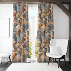 Tropical Abstract Leaves Curtain, Tropical Leaves Barkcloth Curtain Panels, Botanical Leaf Printed Curtains, Botanical Barkcloth Drapes