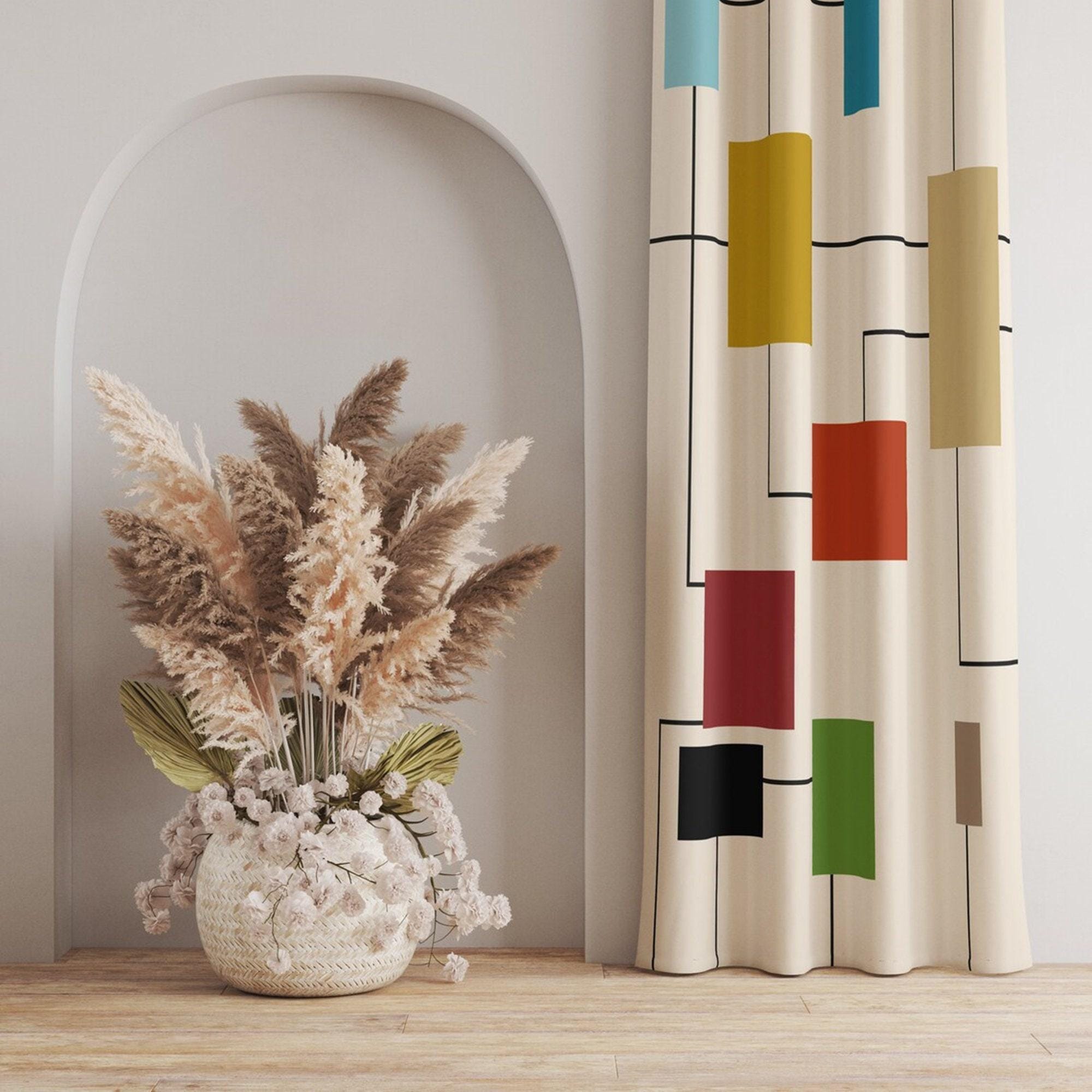 Modern Minimalist Curtains, Geometric Curtain, Retro Printed Curtains, Colorful Cubic Pattern Panel Drapes, Mid Century Modern Curtains