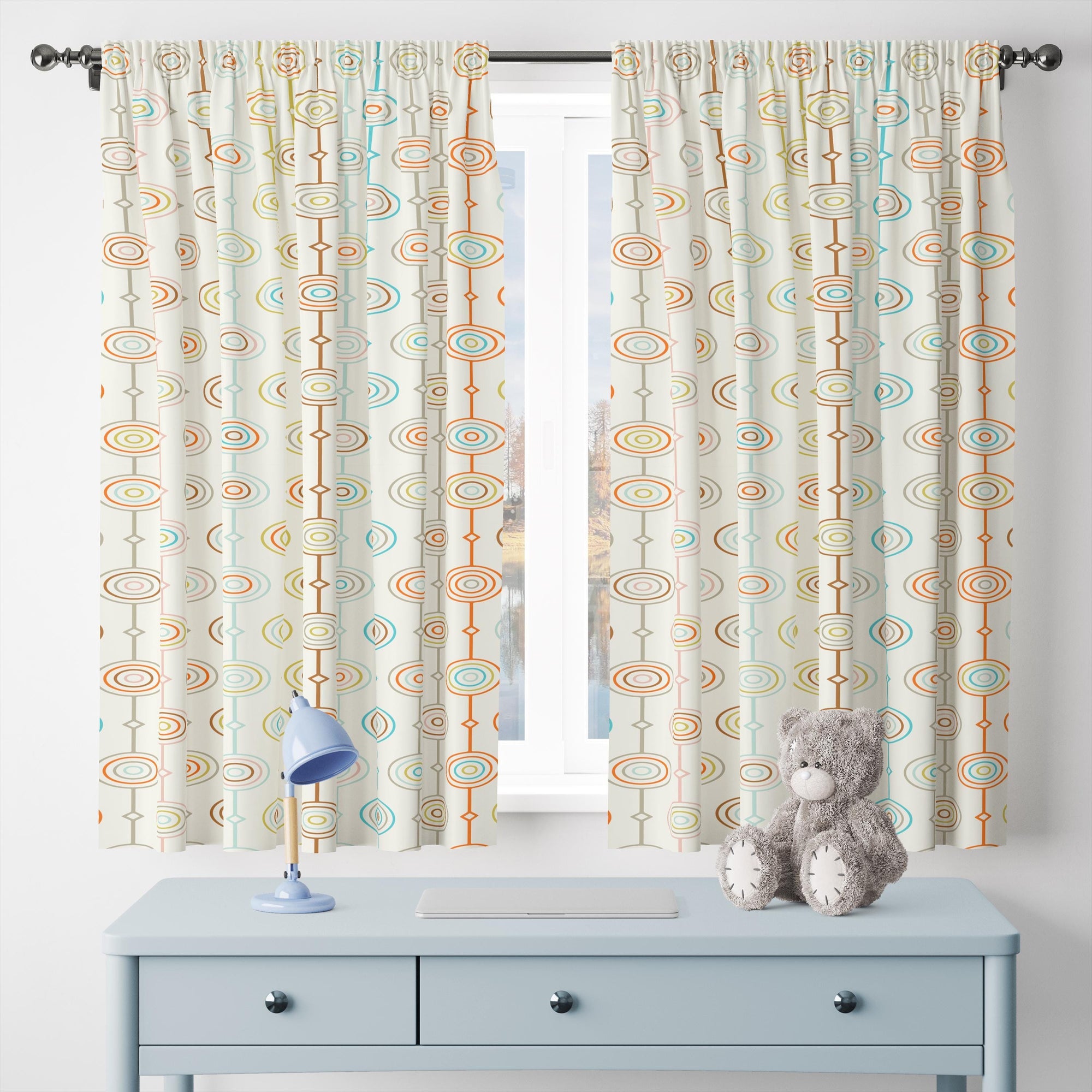 Retro Geometric Abstract Style Curtain, 70s Retro Curtains, MCM Curtain, Mod Curtains, Retro Print Drapes, Mid Century Modern Window Curtain