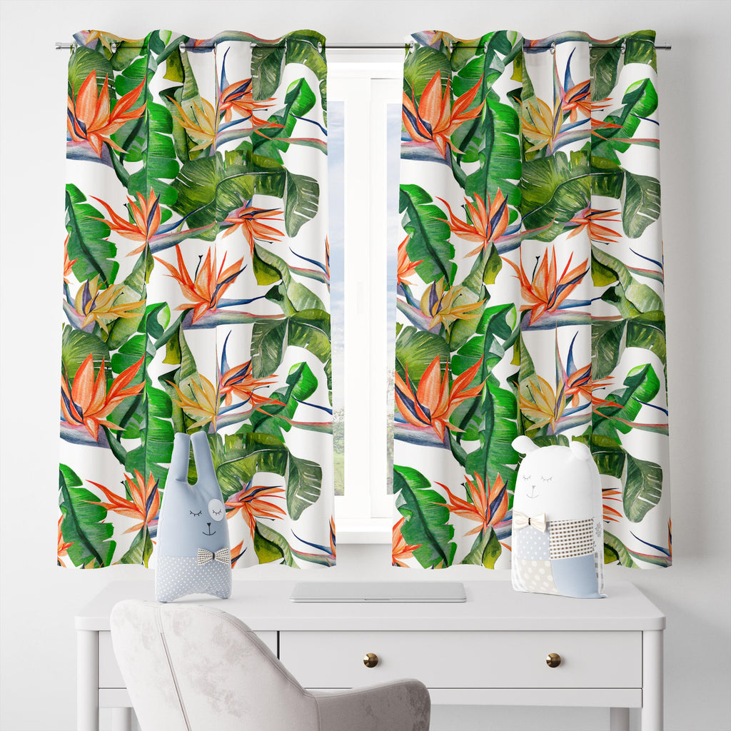 Tropical Curtains, Botanical Curtain, Vintage Tropical Curtain Panels, Exotic Abstract Retro Style Living Room Curtain, Tropical Drapes