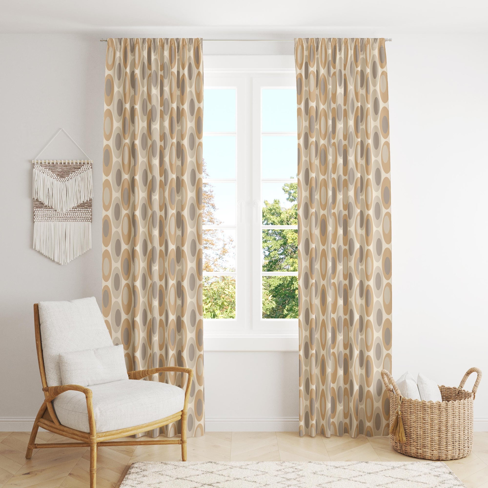 Retro Geometric Abstract Style Curtain, Mid Century Curtain Panels, Retro Polka Dot Panel Curtains, Mcm Curtain, Mod Drapes