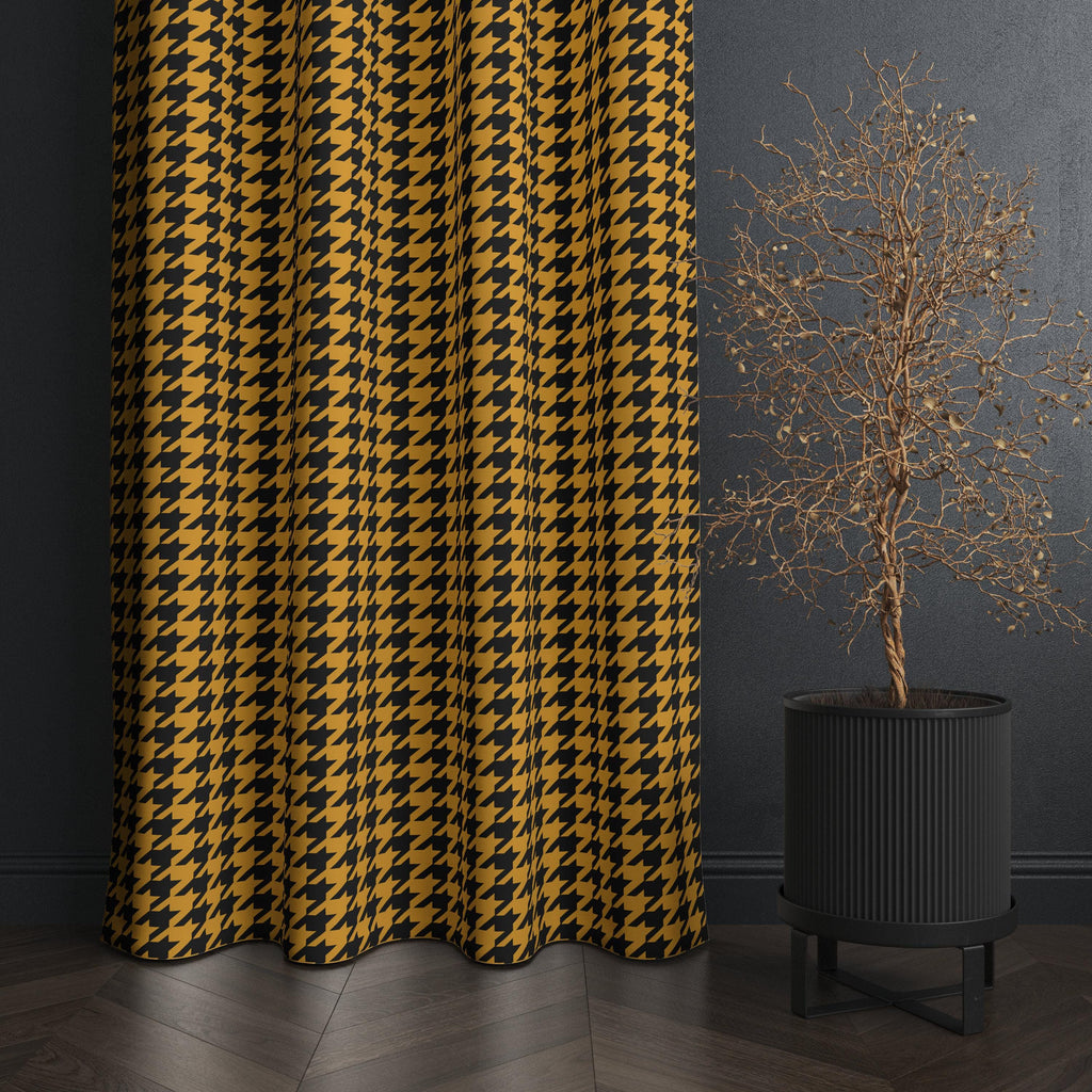 Yellow and Black Houndstooth Curtain, Retro Window Drapes, Mid Century Modern Curtain Panel, Bold Pattern Curtain, Graphic Window Panel