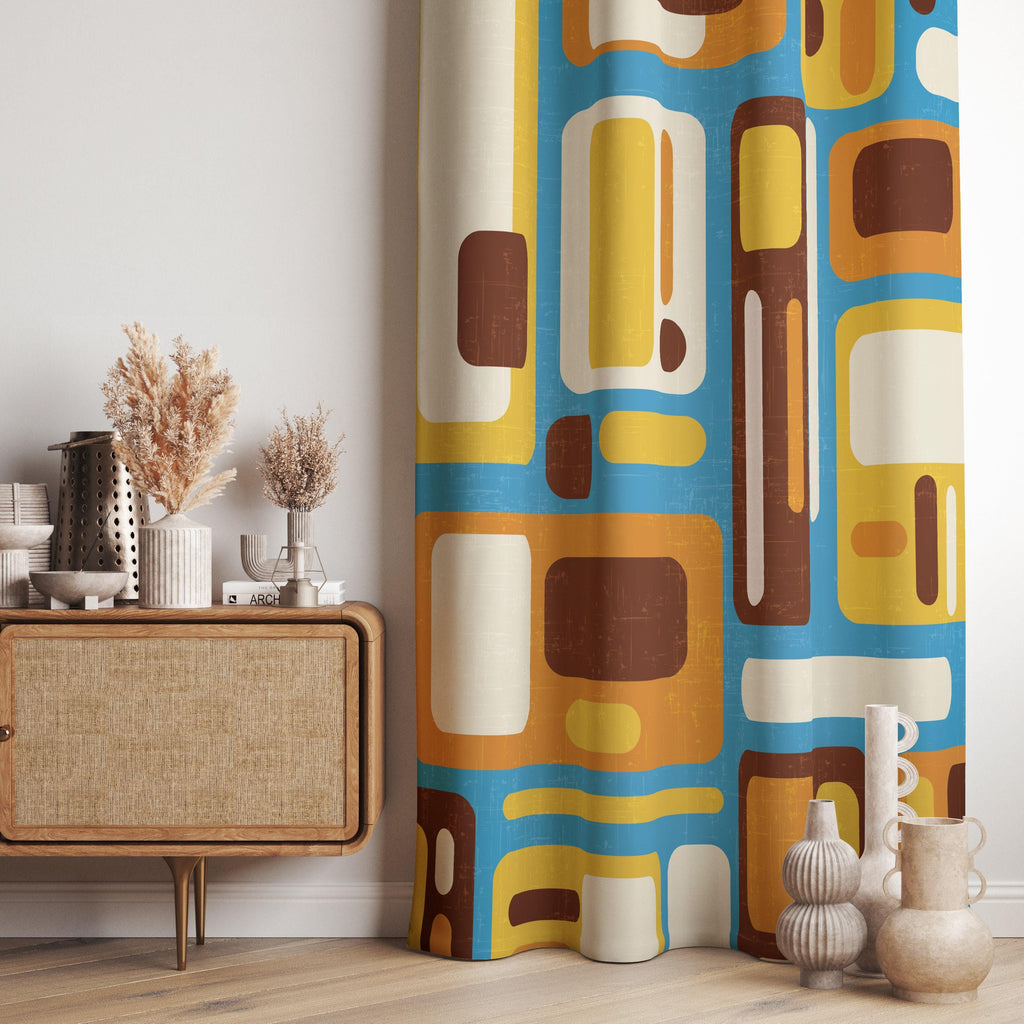 Retro Window Curtains, Mid Century Modern Curtain, 70s Colorful Curtain, Retro Print Drapes, Mid Century Grommet Curtains, MCM Curtains