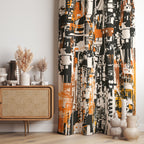 Modern Curtain Panels, Modern Abstract Curtain, Abstract Orange Black Painting Curtain, Abstract Blackout Curtains, Abstract Grommet Curtain