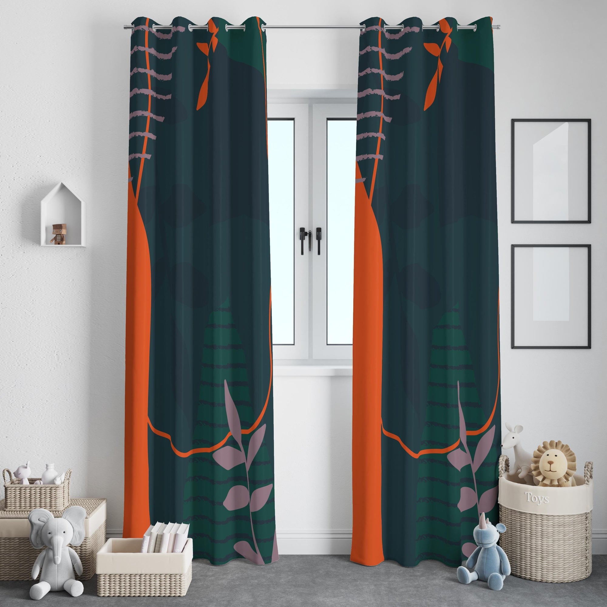 Abstract Window Curtains, Green and Orange Retro Abstract Curtains, 70s Retro Blackout Curtain Panel, Mid Century Modern Grommet Drapes