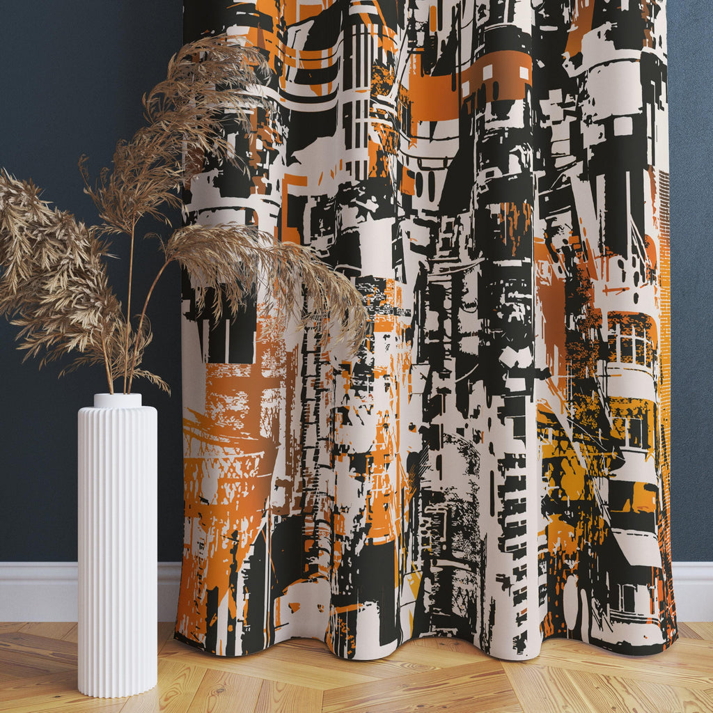 Modern Curtain Panels, Modern Abstract Curtain, Abstract Orange Black Painting Curtain, Abstract Blackout Curtains, Abstract Grommet Curtain