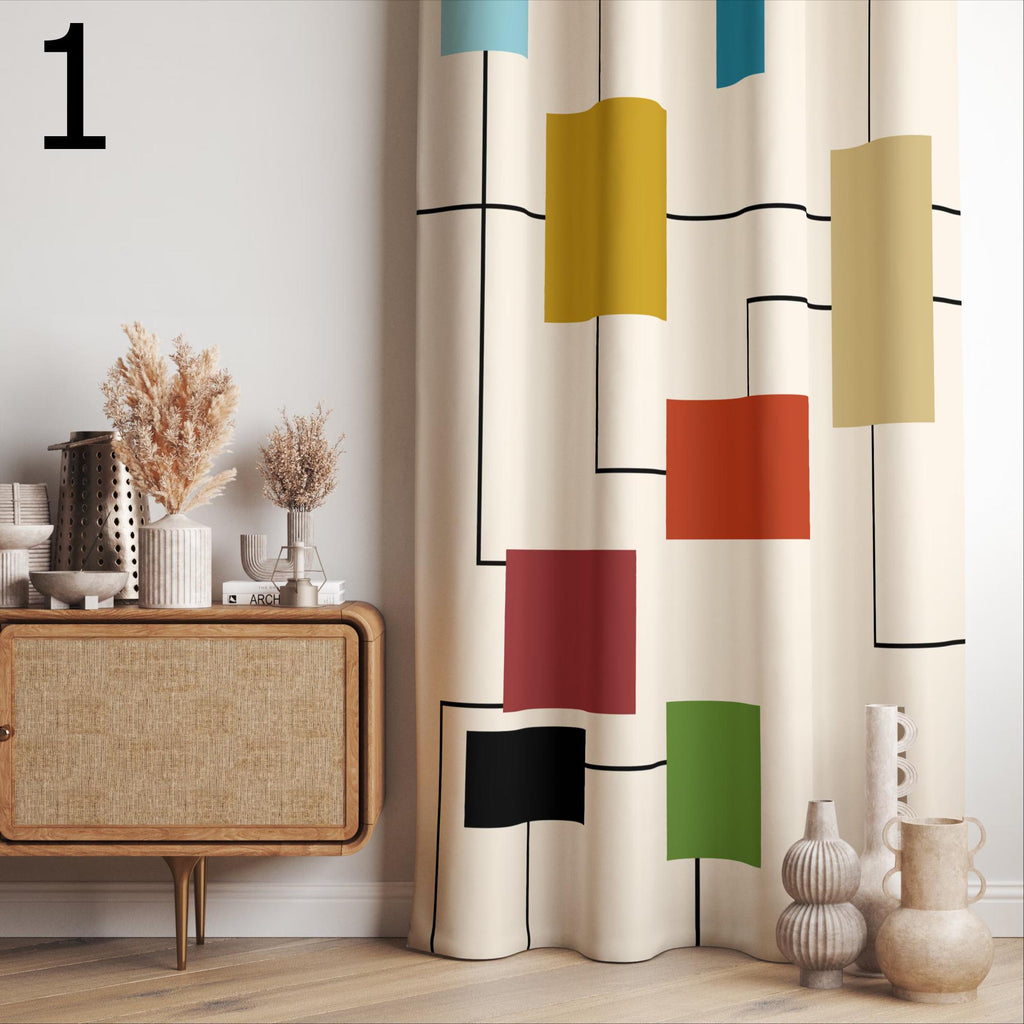 Retro Boho Curtains, Mid Century Modern Curtain Panels, Hippie Retro Window Curtain, Abstract Retro Style Living Room Curtain, Boho Curtains