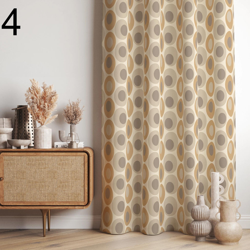 Retro Geometric Curtains, Mid Century Modern Curtain Panels, Beige Modern Art Deco Style Curtain,  Retro 70s Curtains, Mcm Curtain Panels