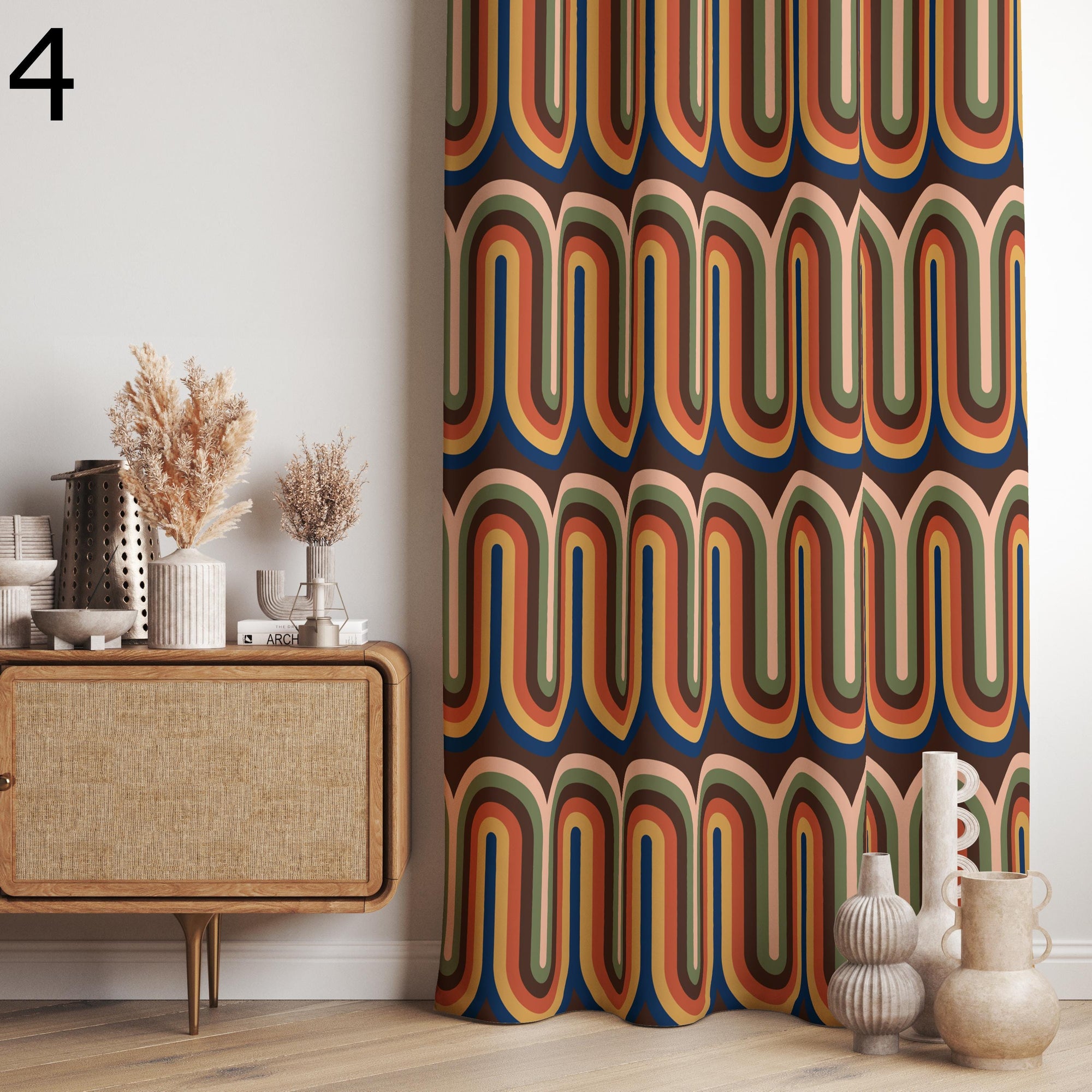 Mid Century Modern Curtains, Retro Geometric Window Panels, 70s & 80s Vintage Style Drapes, Mod Abstract Pattern Living Room Curtains