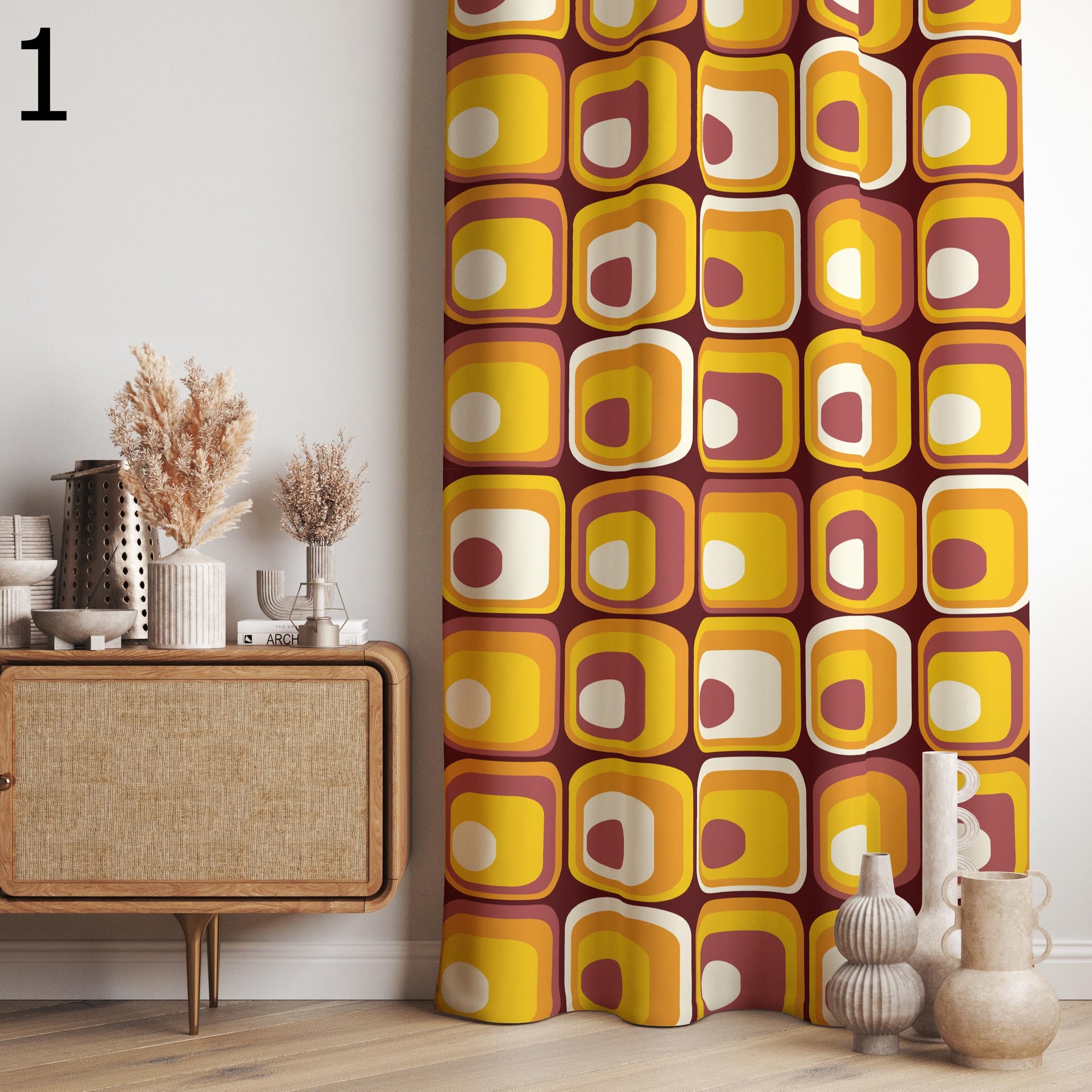 Retro Geometric Curtains, Mid Century Modern Curtain Panels, 70s & 80s Mod Style Window Panels, Vintage Abstract Drapes for Living Room