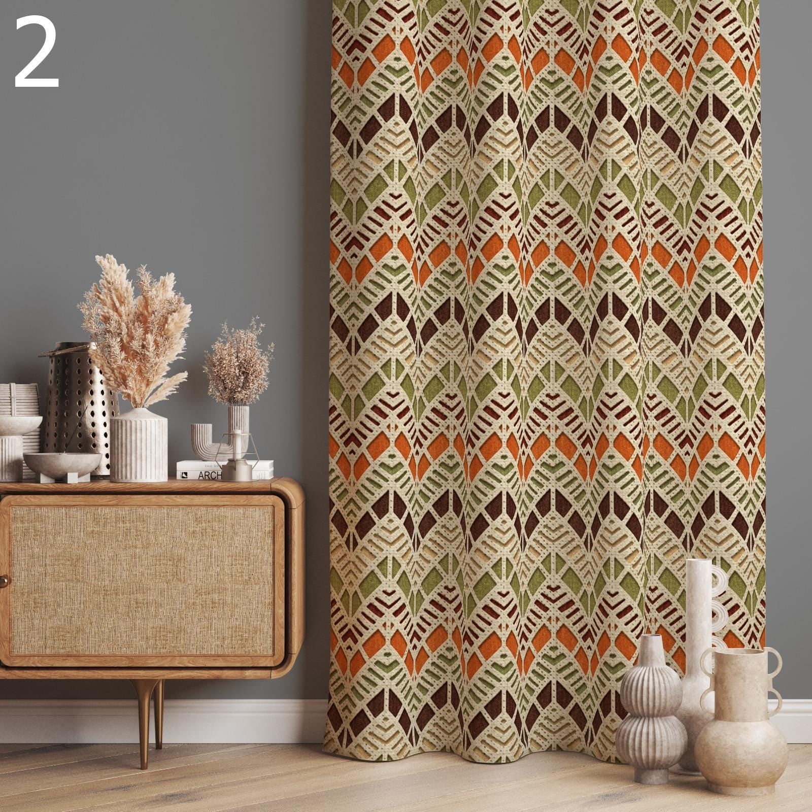 Modern Ethnic Curtains, Retro Ethnic  Window Drapes, Ethnic Geometric Print Curtains, Vintage Ethnic Boho Curtain Panels