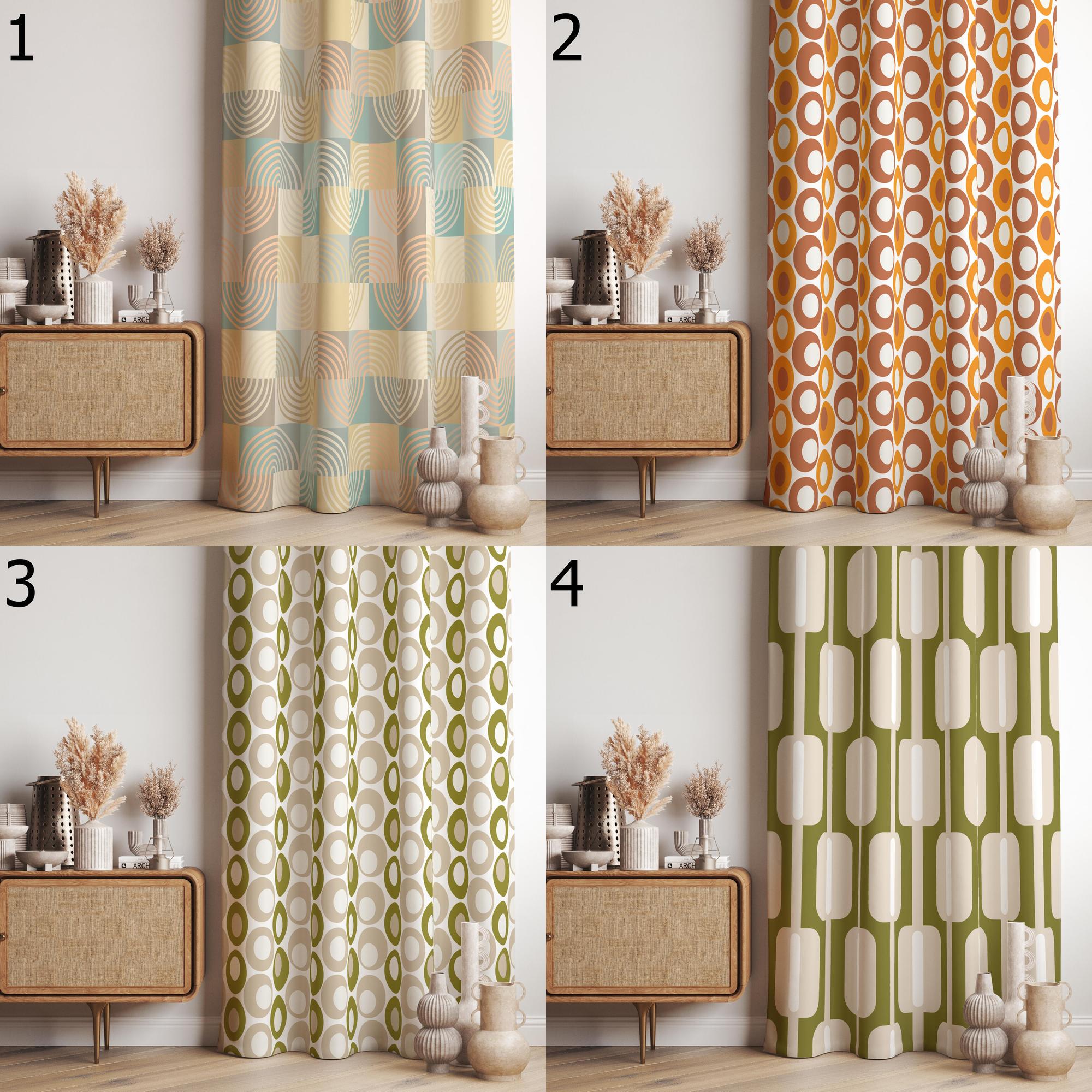 Retro Boho Curtains, Mid Century Style Curtain, 70s Retro Window Curtains, Geometric Abstract Curtains, Mid Century Abstract Printed Curtain