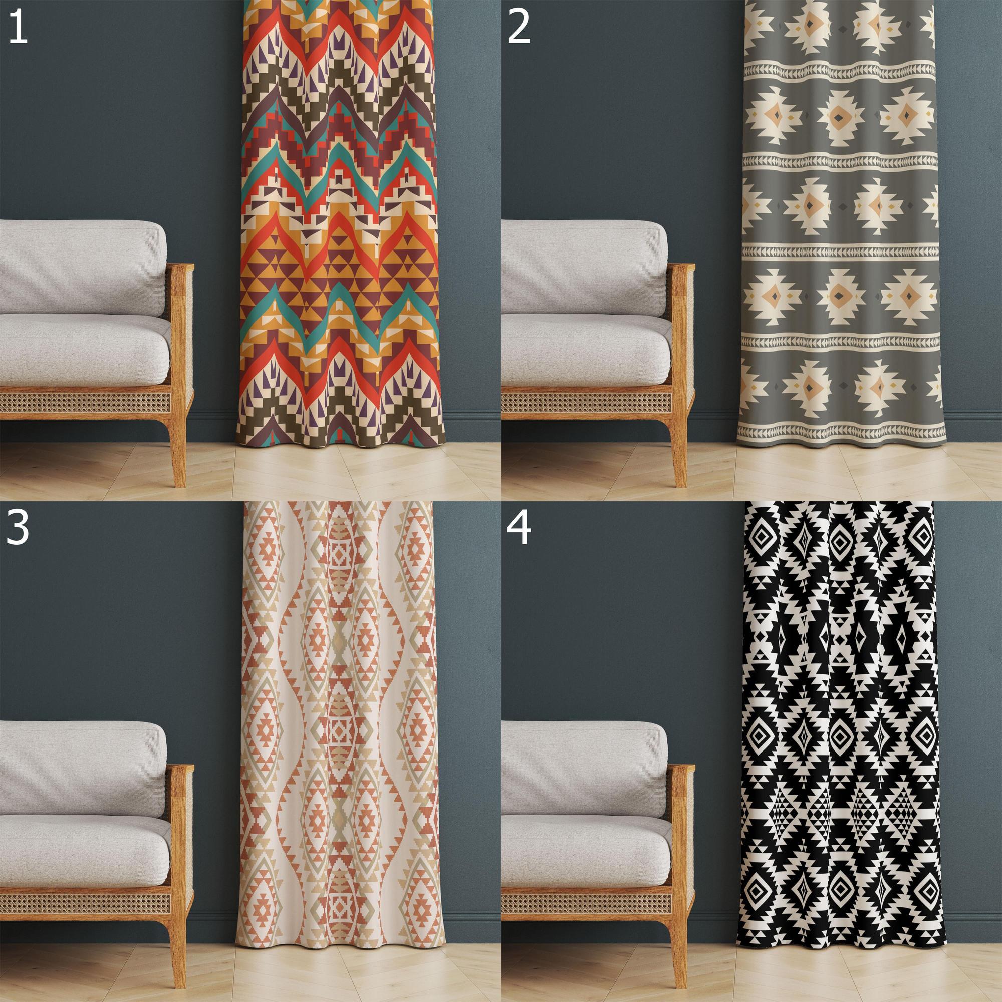 Rug Curtain Panels, 70s Hippie Rug Boho Curtains, Southwest Vintage Printed Curtains, Colorful Rug Style Living Room Drapes