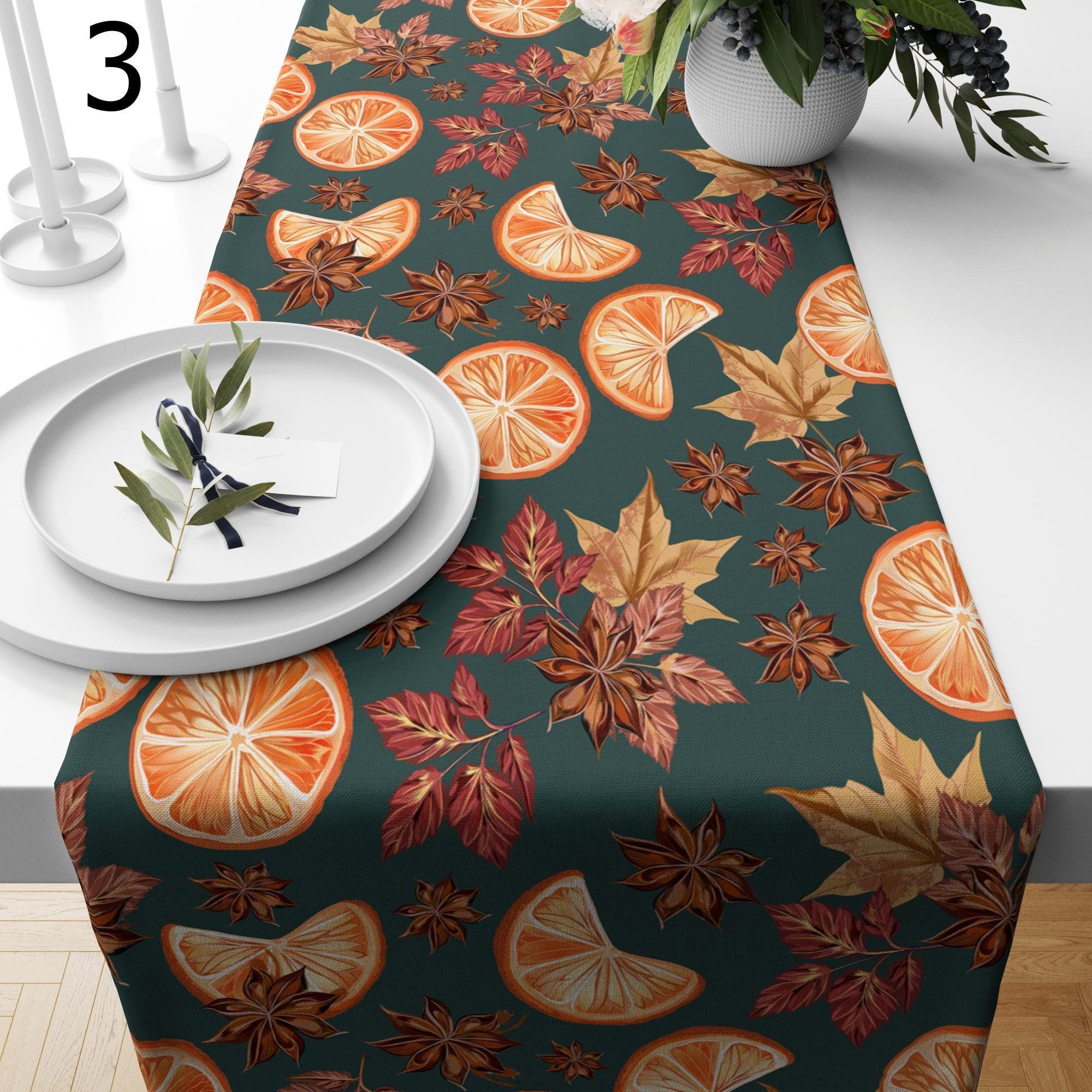 Thanksgiving Pumpkin Table Runner, Thanksgiving Table Runner, Fall Table Runner, Autumn Leaves Table Runner, Fall Orange Leaf Table Runners