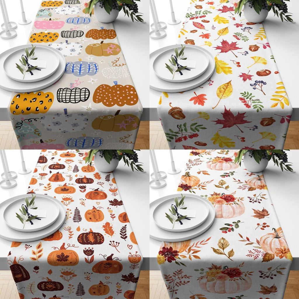 Fall Table Runner, Thanksgiving Pumpkin Table Runner, Thanksgiving Coffee Table Runner, Autumn Leaves Table Cover, Fall Pumpkin Tablecloth