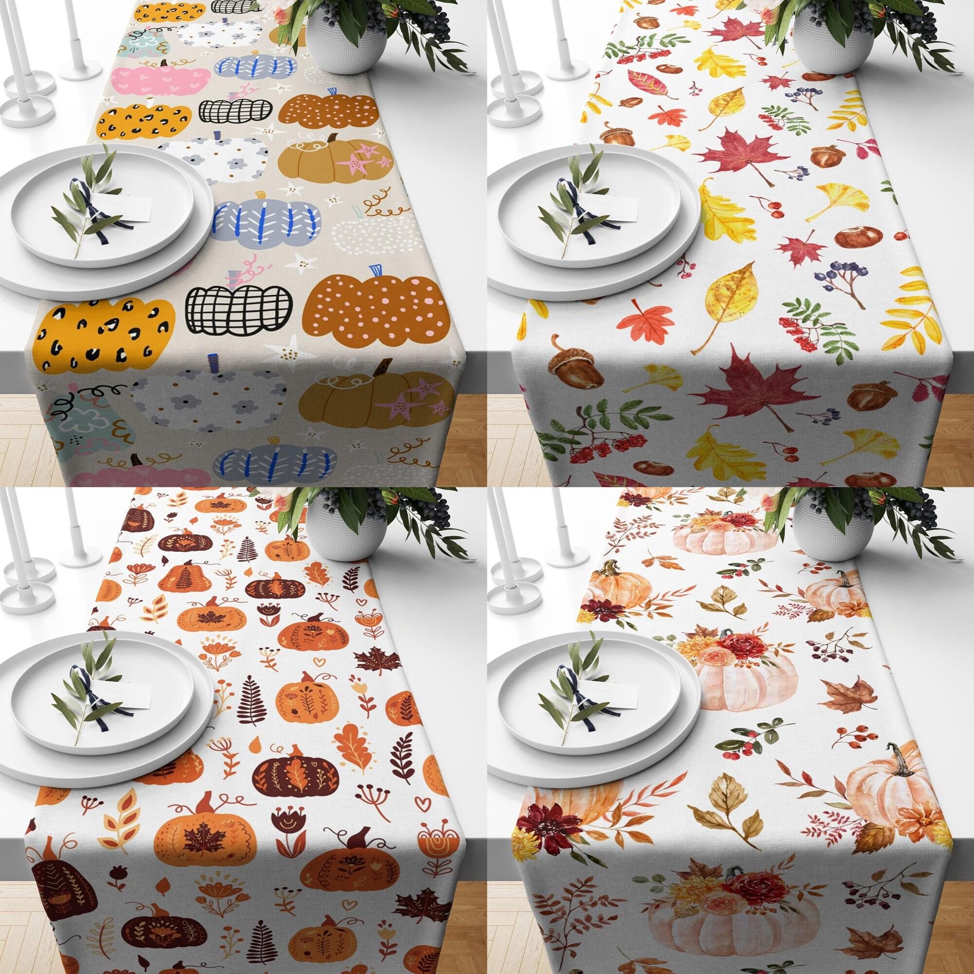 Fall Table Runner, Thanksgiving Pumpkin Table Runner, Thanksgiving Coffee Table Runner, Autumn Leaves Table Cover, Fall Pumpkin Tablecloth