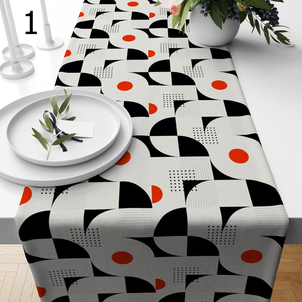 Retro Bauhaus Table Runner, Retro Black White Coffee Table Runner, Mid Century Modern Bauhaus Table Runner, 70s Retro Table Runners