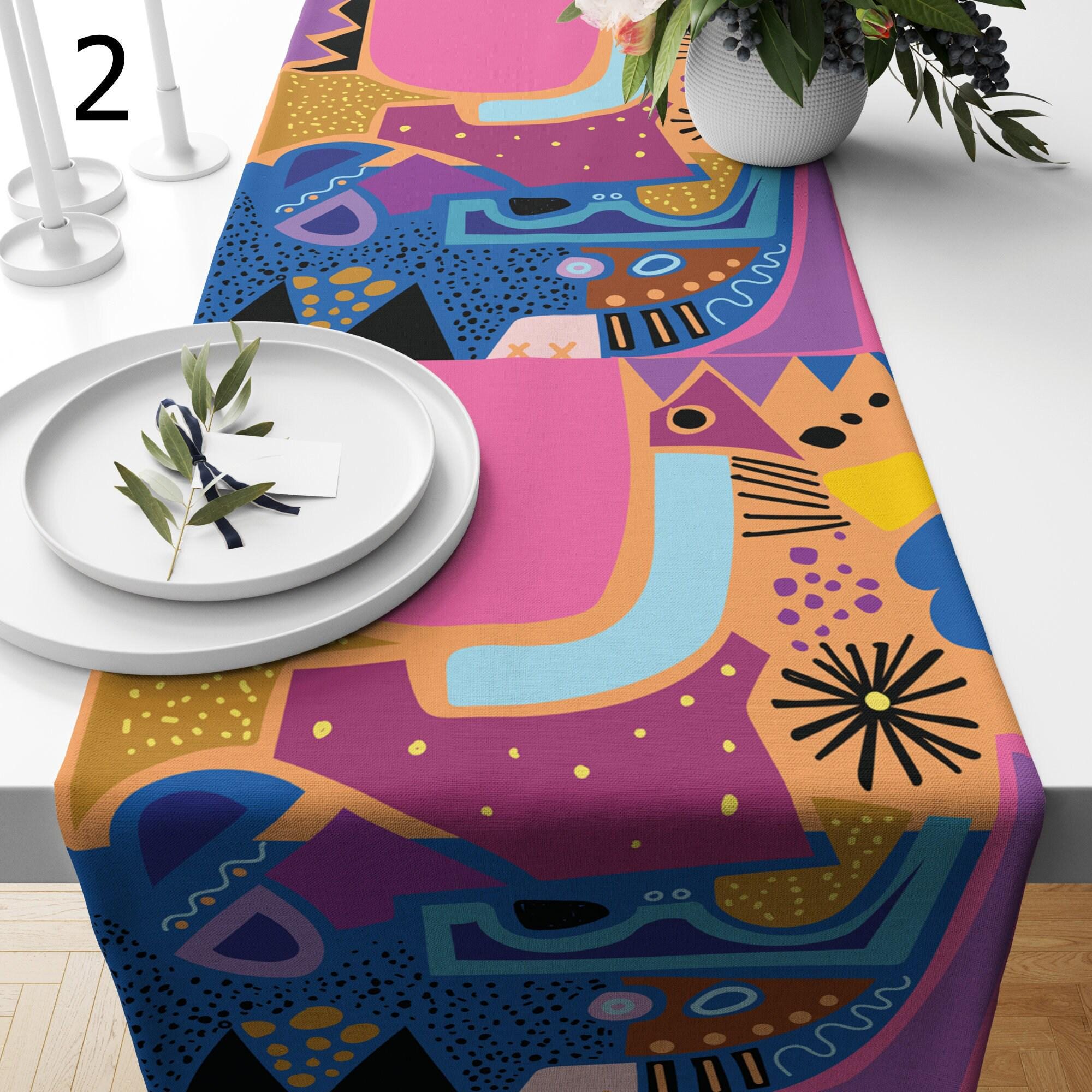 Modern  Abstract Table Runner, Multicolor Painting Table Runner, Boho Colorful Table Runner, Abstract Table Decor, Abstract Tablecloth