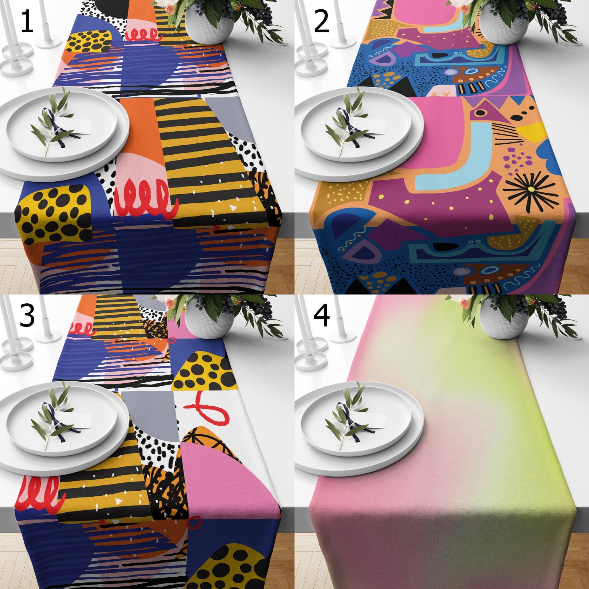Modern  Abstract Table Runner, Multicolor Painting Table Runner, Boho Colorful Table Runner, Abstract Table Decor, Abstract Tablecloth