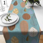 Mid Century Modern Table Runner, Retro Abstract Leaves Table Runner, Retro Party Table Runner, 70s Table Runner, Teal Brown Table Runner