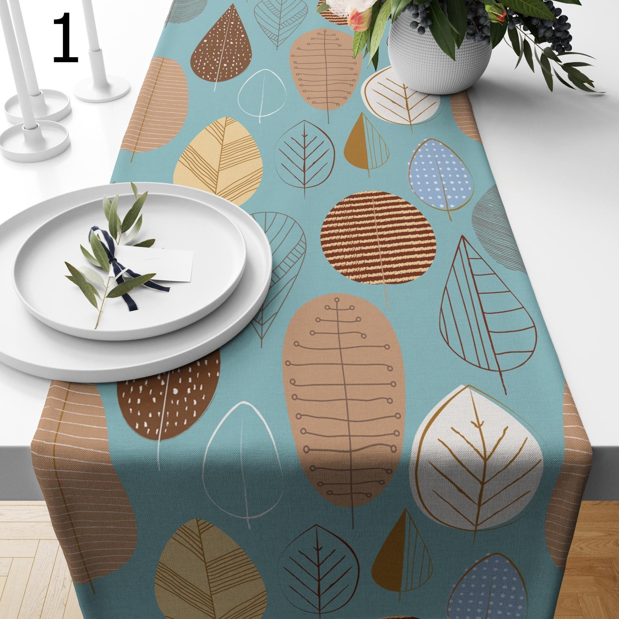 Mid Century Modern Table Runner, Retro Abstract Leaves Table Runner, Retro Party Table Runner, 70s Table Runner, Teal Brown Table Runner