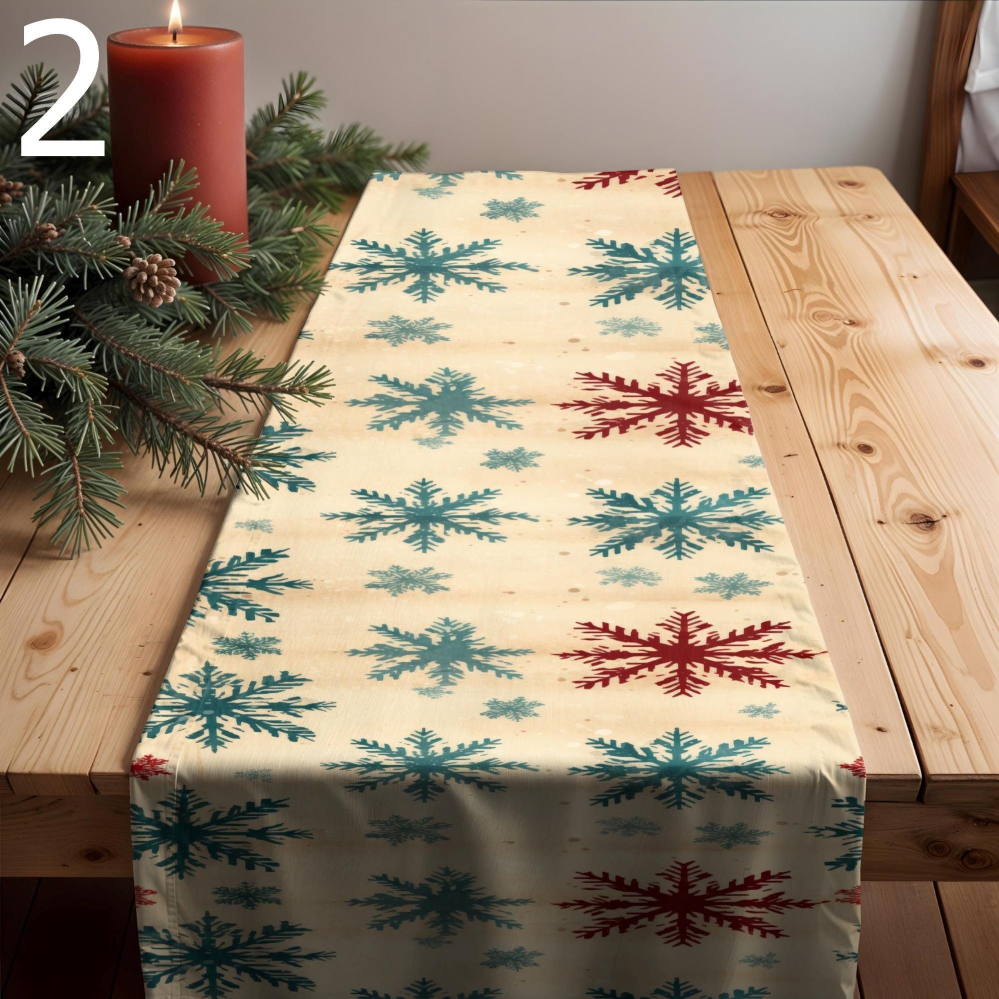 Christmas Snowflake Table Runner, Christmas Table Decor, Christmas Pine Tree Table Runner, Xmas Table Runner, Christmas Party Table Runner