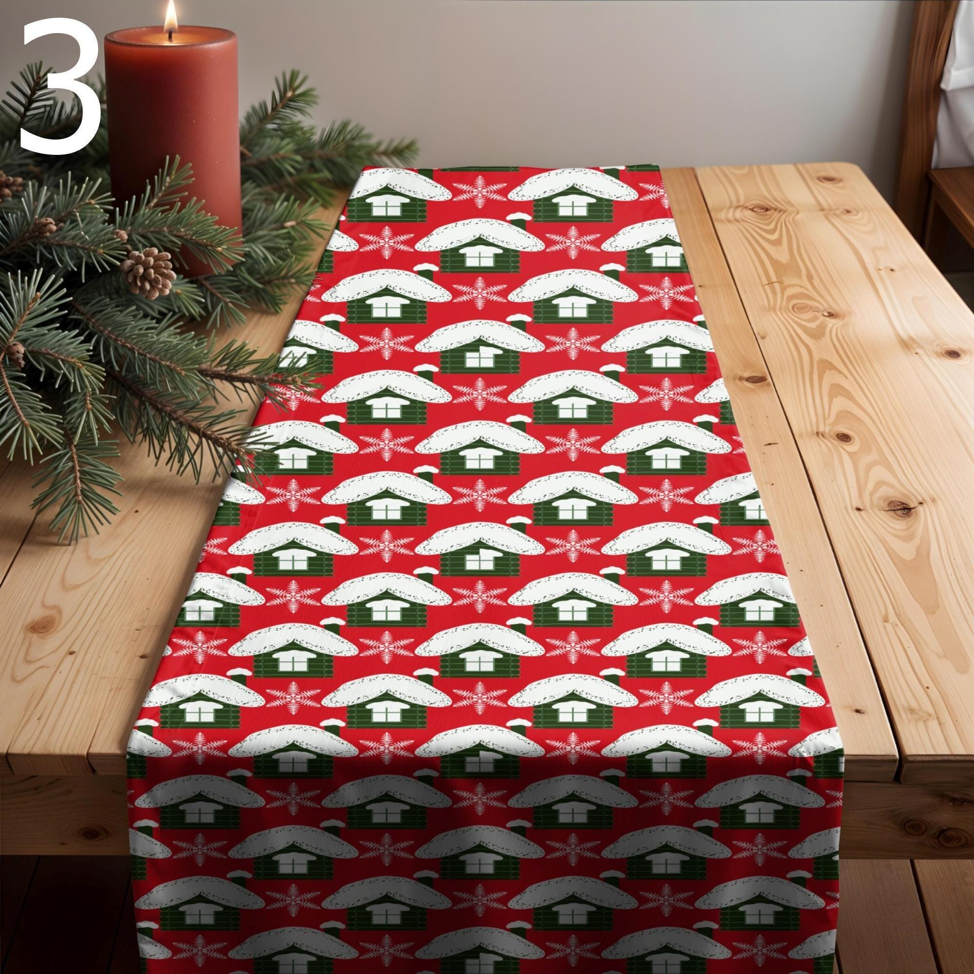 Christmas Snowflake Table Runner, Christmas Table Decor, Christmas Pine Tree Table Runner, Xmas Table Runner, Christmas Party Table Runner