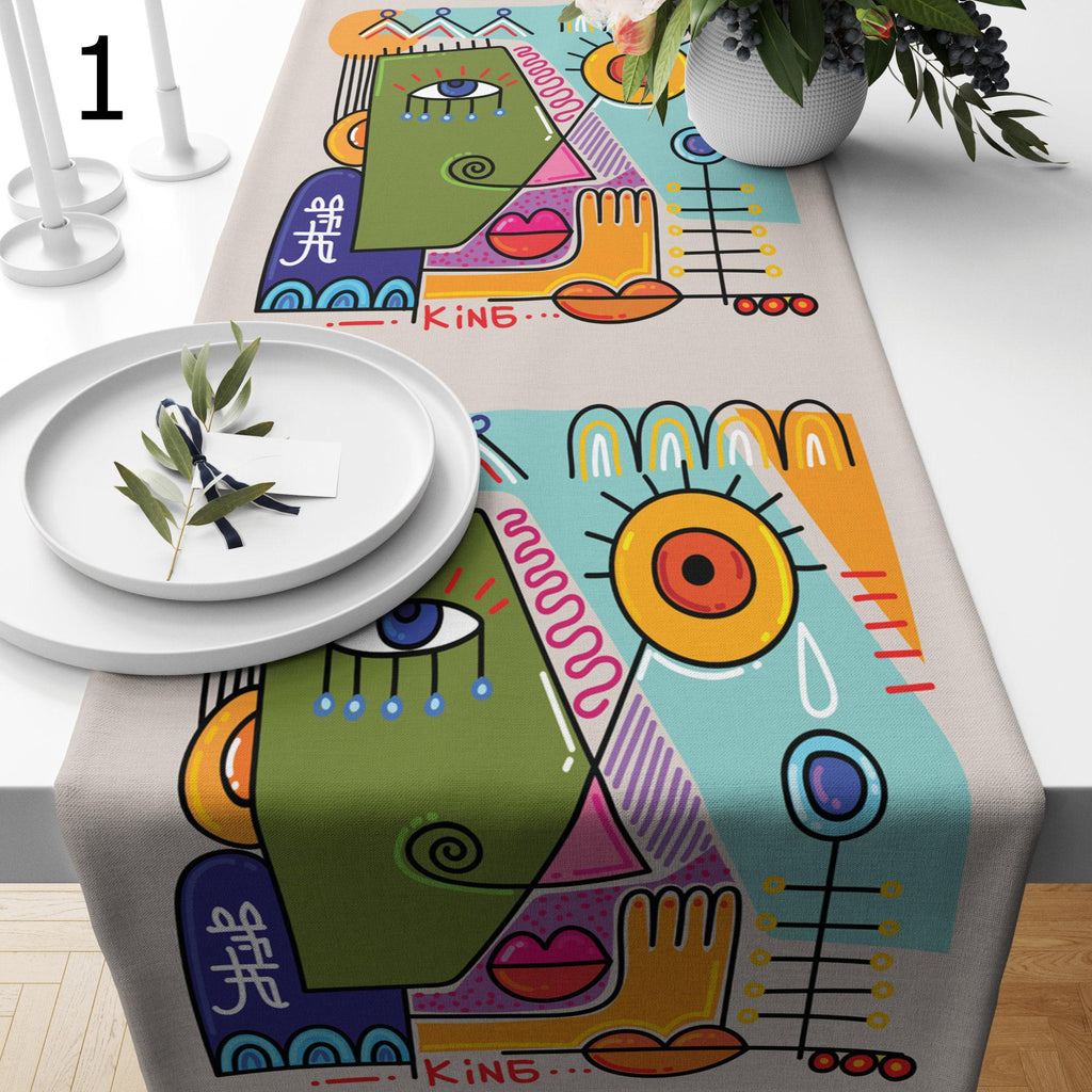 Modern Art Face Line Table Runner, Modern Abstract Table Runner, Face Lines Painting Table Runner, Abstract Table Decor, Abstract Tablecloth