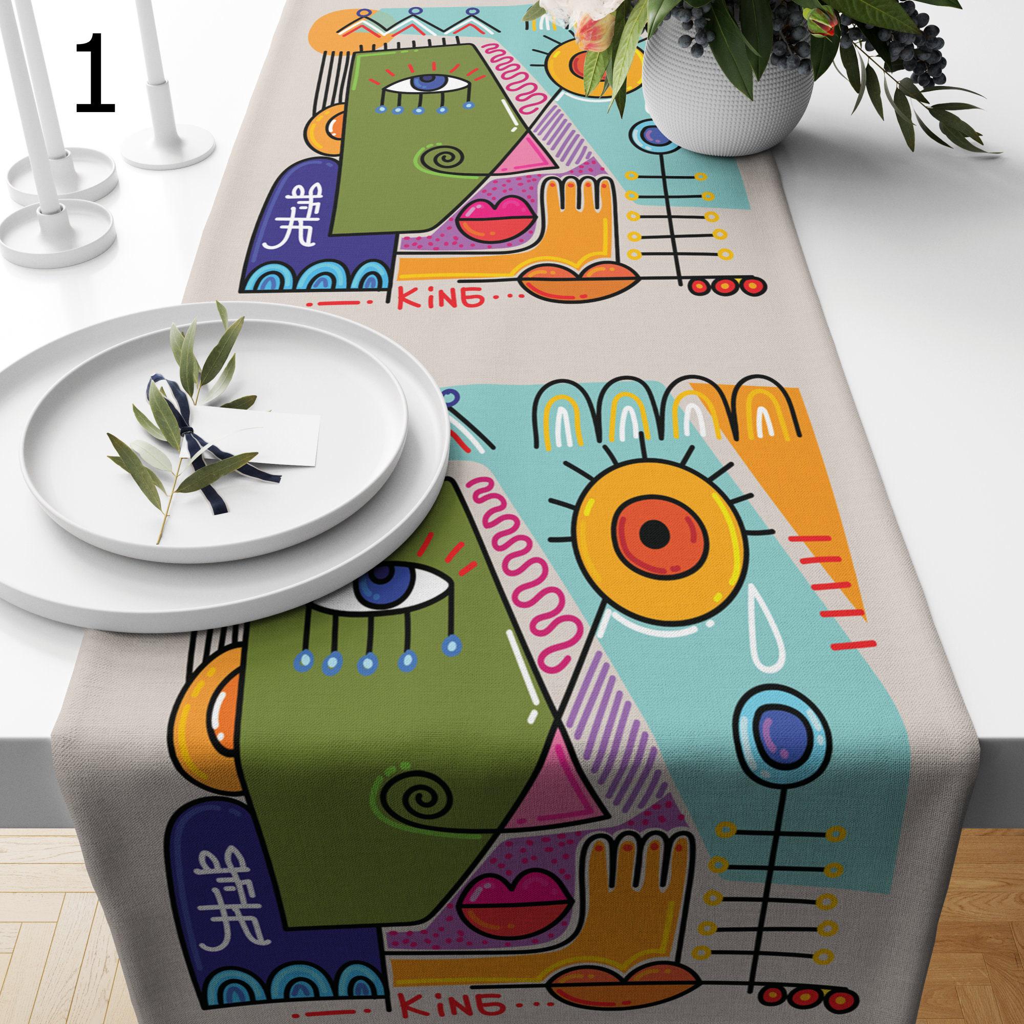 Modern Art Face Line Table Runner, Modern Abstract Table Runner, Face Lines Painting Table Runner, Abstract Table Decor, Abstract Tablecloth