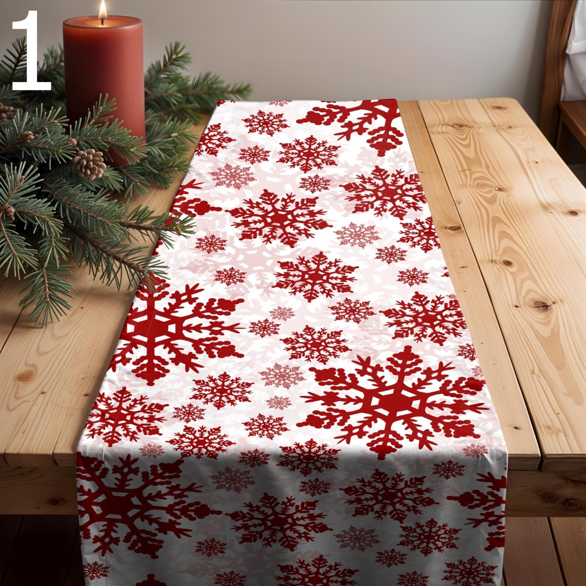 Christmas Snowflake Table Runner, Christmas Table Decor, Christmas Pine Tree Table Runner, Xmas Table Runner, Christmas Party Table Runner