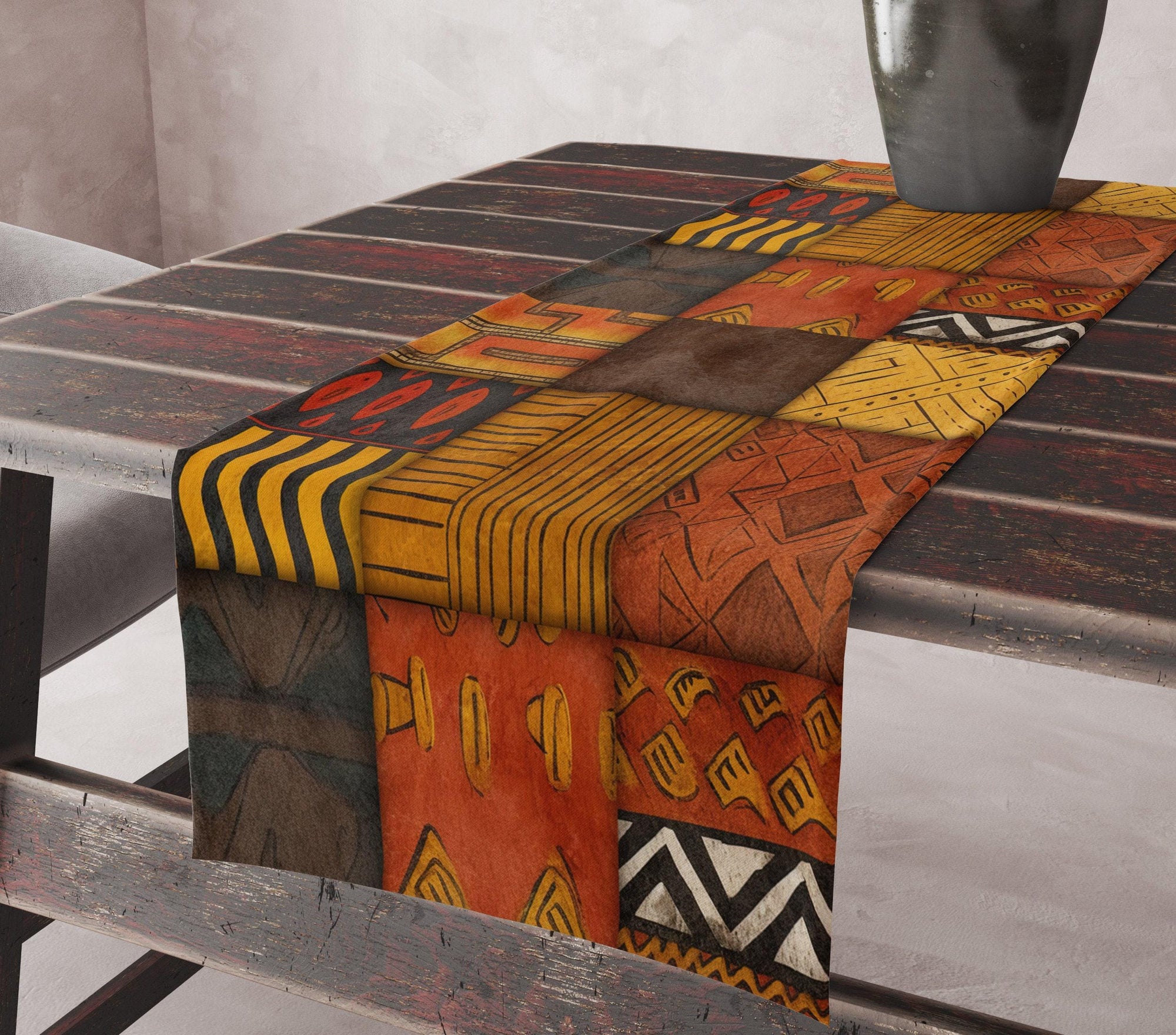 Ethnic Table Runner, African Geometric Tribal Table Runner, Aztec Table Runners, Terracotta Southwestern Table Runners