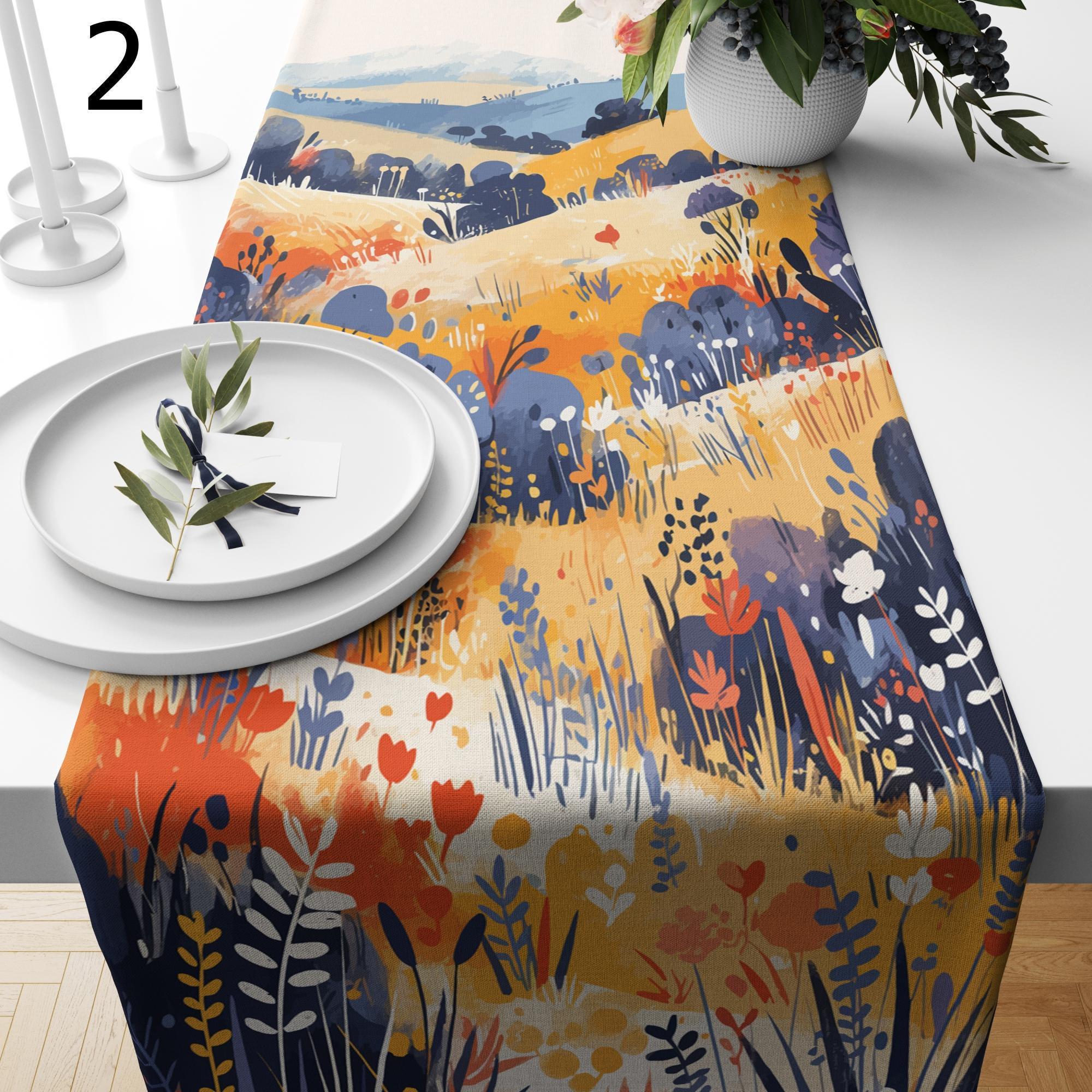 Autumn Abstract Landscape Table Runner, Fall Tree Leaves Table Runner, Thanksgiving Landscape Table Runner, Thanksgiving Party Table Decor