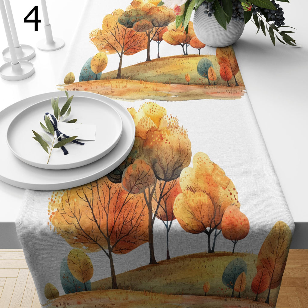 Autumn Abstract Landscape Table Runner, Fall Tree Leaves Table Runner, Thanksgiving Landscape Table Runner, Thanksgiving Party Table Decor