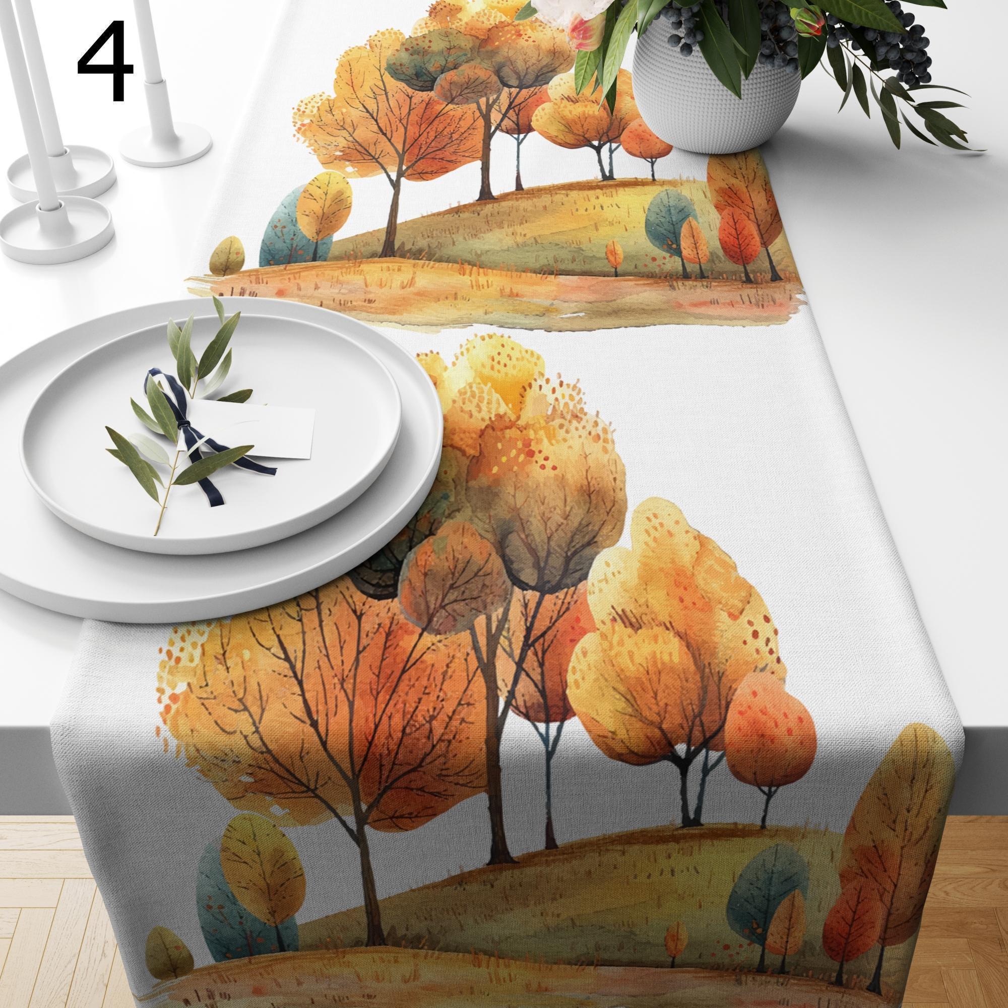 Autumn Abstract Landscape Table Runner, Fall Tree Leaves Table Runner, Thanksgiving Landscape Table Runner, Thanksgiving Party Table Decor