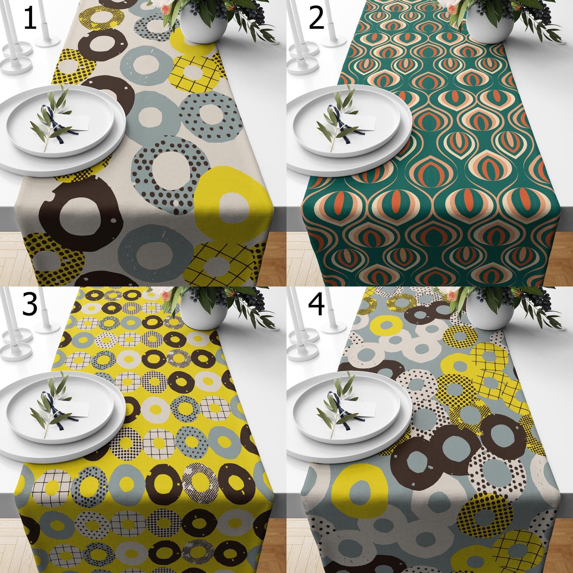 Mid Century Table Runner, Retro Geometric Table Runner, Mid Century Modern Circles & Abstract Print Table Runners, Geometric Table Decor