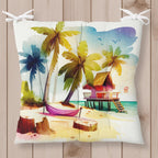 Summer Chair Cushions, Tropical Palm Square Chair Pad, Chair Cushion with Ties, Kitchen Seat Pad, Chair Pads with Ties, Patio Chair Cushions