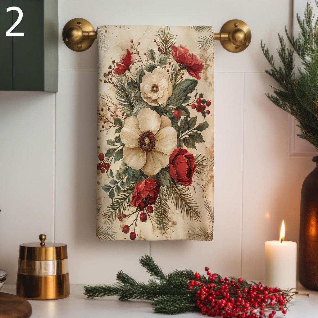Christmas Tea Towel, Xmas Berry Dish Towels, Christmas Red Berry Dish Towel, Xmas New Year Tea Towel, Xmas Kitchen Decor Towels