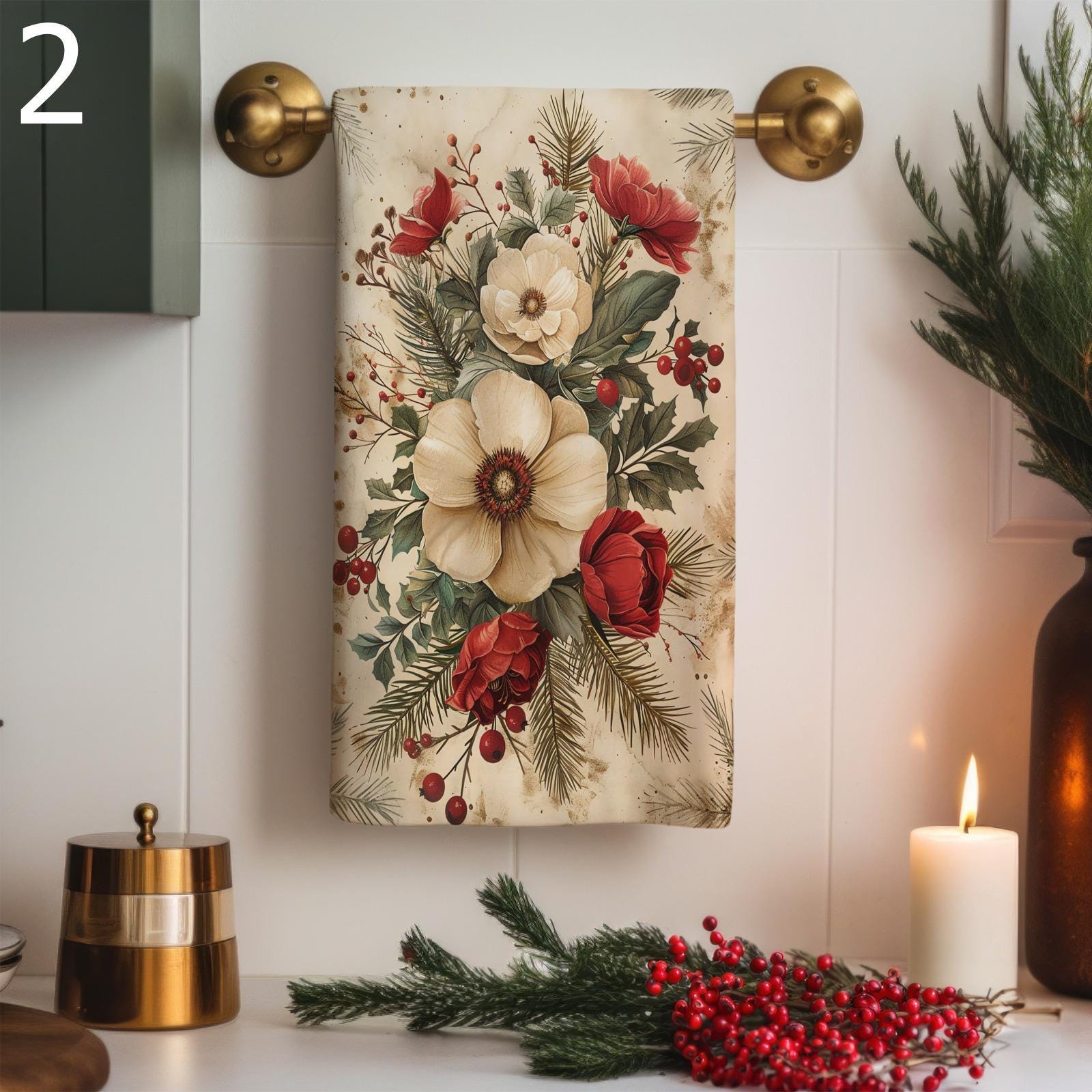 Christmas Tea Towel, Xmas Berry Dish Towels, Christmas Red Berry Dish Towel, Xmas New Year Tea Towel, Xmas Kitchen Decor Towels