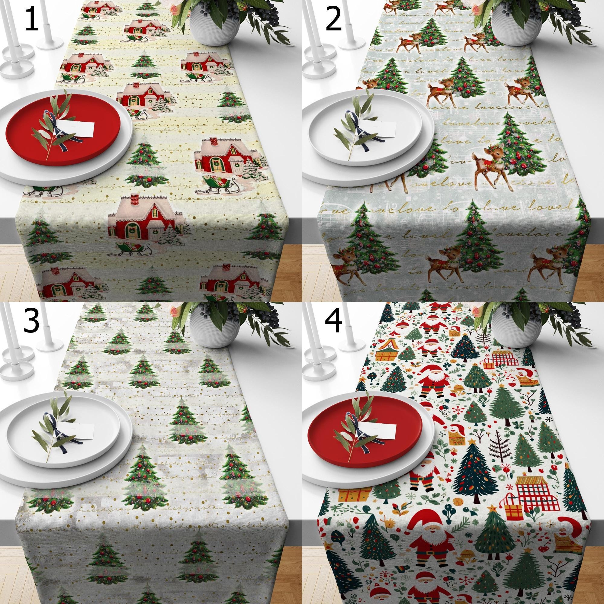 Christmas Tree Table Runner, Merry Christmas Pine Trees Table Runenrs,  Xmas Holiday Pine Tree Table Runner, Christmas Joy Table Runners