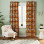 70s Orange Brown Window Curtain, Retro Bauhaus Curtains, Mid Century Style Panels, MCM Geometric Living Room Curtain, Bauhaus Curtains